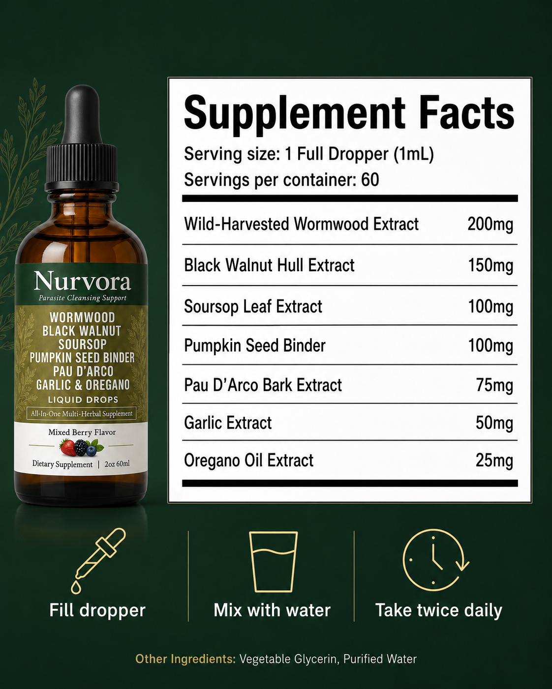 NURVORA Wild-Harvested Wormwood Herbal Drops